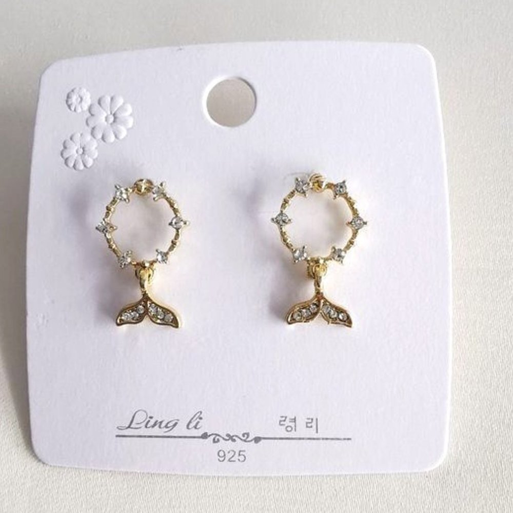 Brand New 14K Gold Plated Mermaid Tail Dangle Earrings